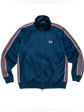 Needles Men’s Dark Teal Track Jacket with Pink Stripes